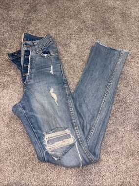 REVICE Distressed Light Blue Boyfriend Jeans with Frayed Hem